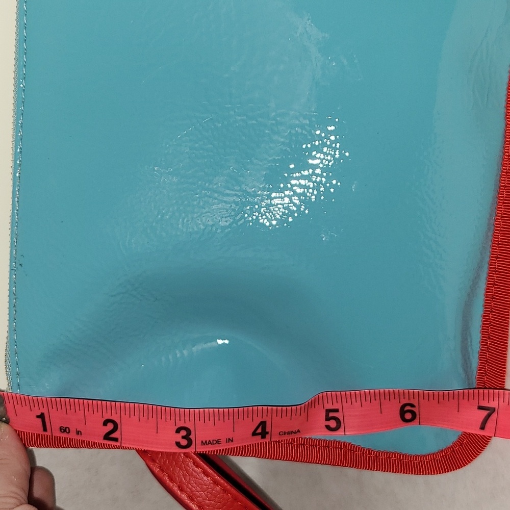 !NOT FOR SALE! bag Purse Cosmetic Pouch Blue Red Leather New in box - Picture 9 of 10